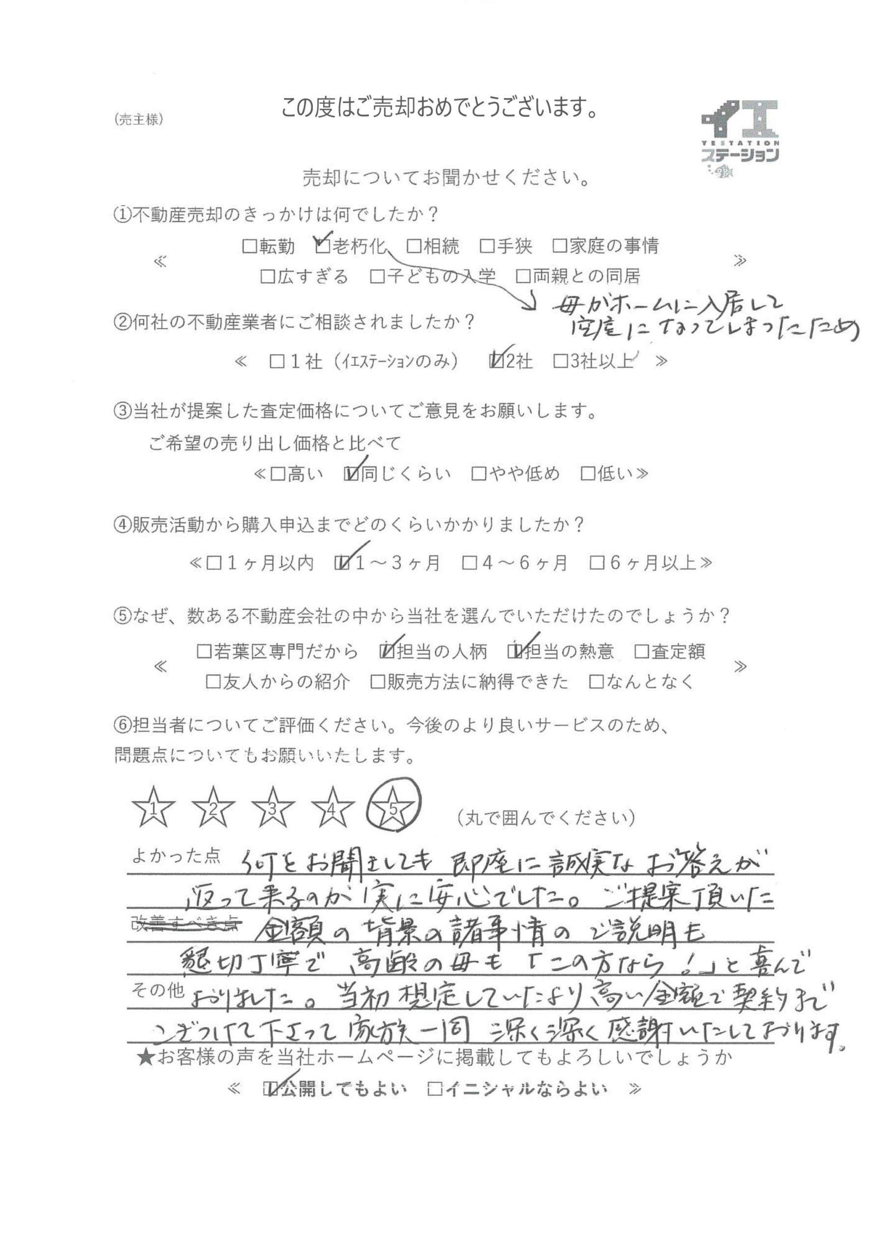 お任せしてよかったです。感謝してます。